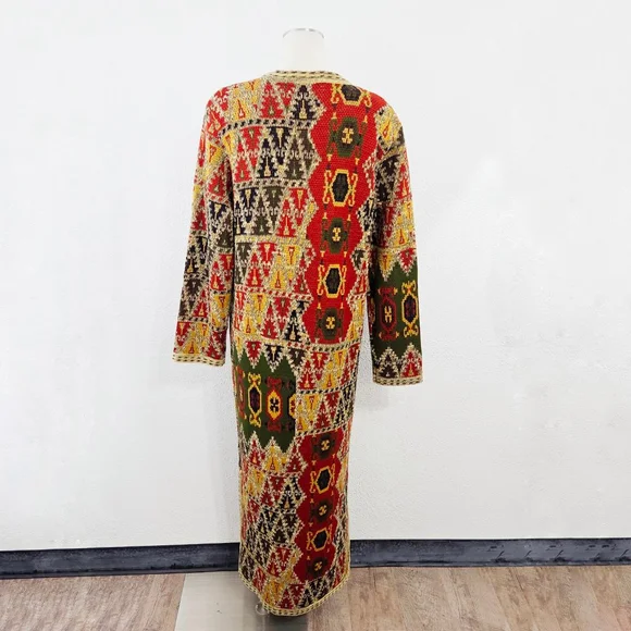 Double D Ranch long knit sweater coat cardigan duster bohemian geometric medium - Picture 4 of 8